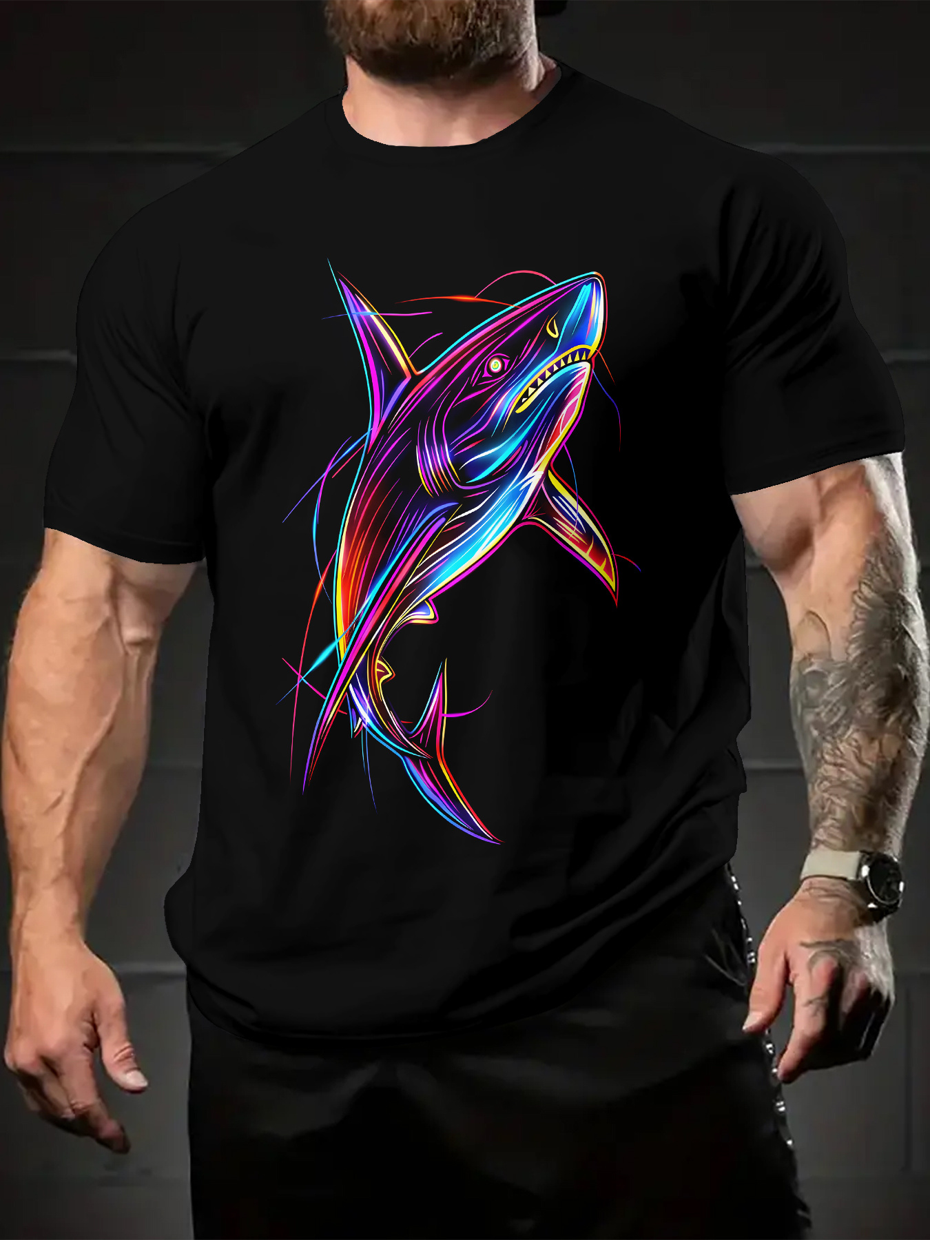mens neon shark graphic t shirt vibrant summer Temu Philippines
