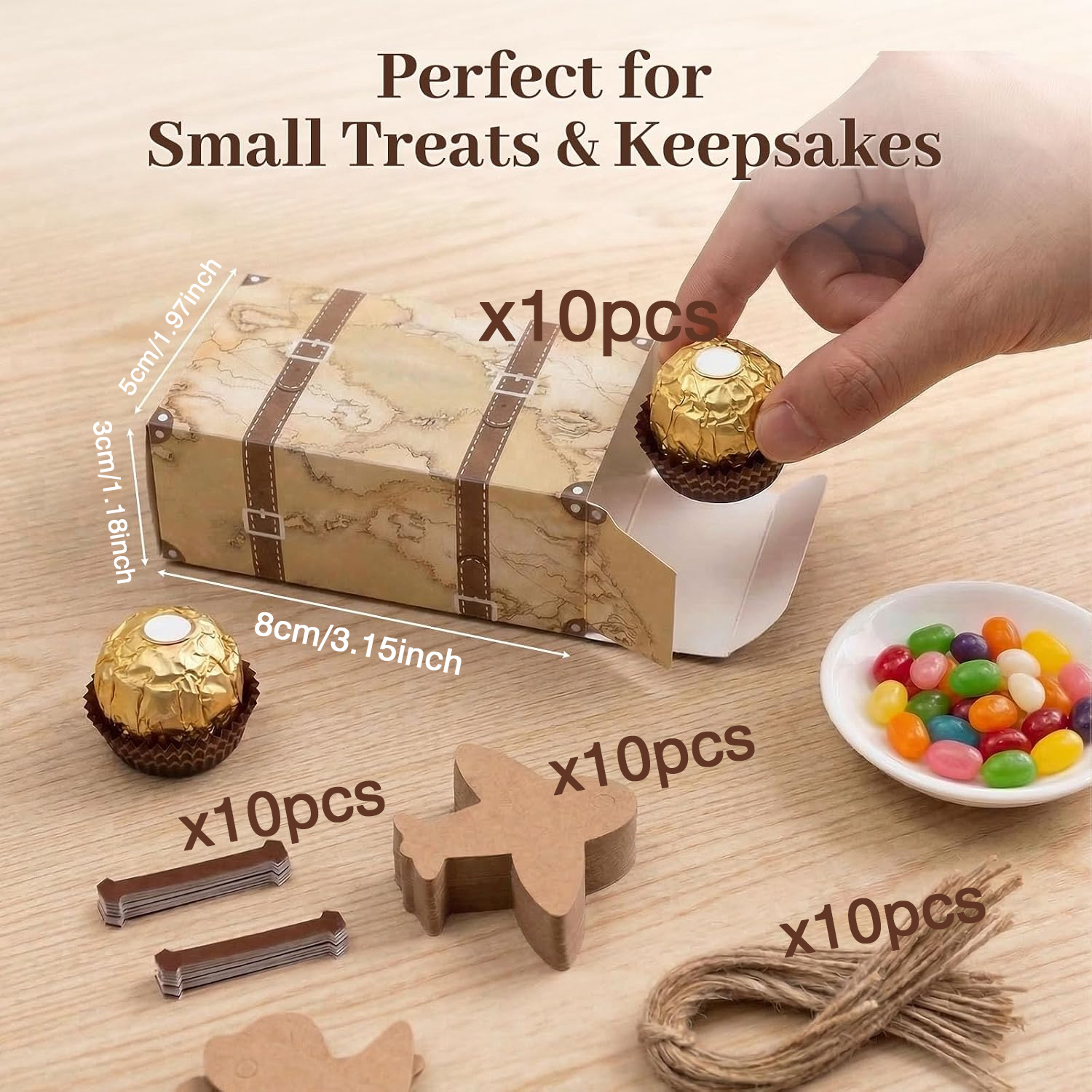 TEMU 40pcs Retro Suitcase Gift Box Set, 10pcs Mini Travel Gift Boxes And 10pcs Cards And 10pcs Jute Ropes And 10pcs Handles, Candy Packaging Box,
