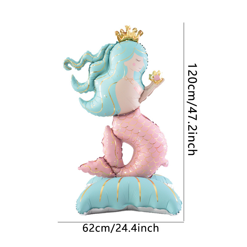 Image of 1pc 47-inch Base Matte Crown Standing Mermaid Shaped Balloon, Birthday Party Atmosphere Decoration, Gathering Activity Gift Prop, Room Indoor Outdoor Decor, For Halloween, Christmas