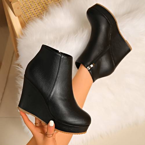 toe womens wedge ankle boots for autumn and winter with high heels and thick soles women shoes