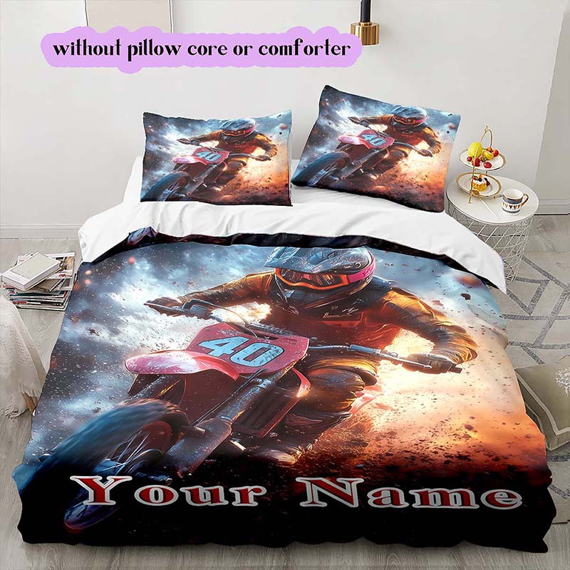 

1 Set Customizable Motorcycle Bedding Set - Duvet Cover And 2 Pillowcases, Washable, , , For Christmas, Halloween, Thanksgiving - 1 Duvet Cover + 2 Pillowcases (no )