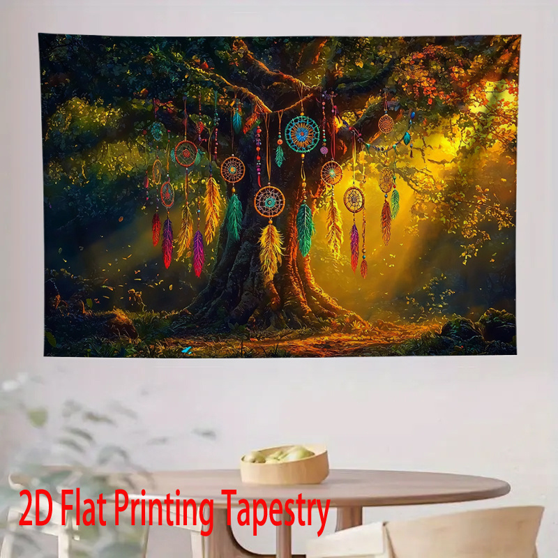 Boho Dreamcatcher Tree Tapestry Fantasy Forest Wall Hanging Decor_voghion.com