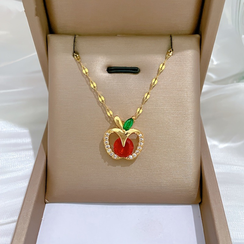 TEMU Collier élégant en acier inoxydable avec pendentif pomme en synthétique - Accessoire de mode polyvalent pour toutes , parfait pour l'élégance et