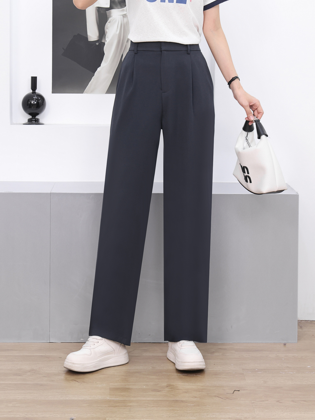 navy cigarette trousers petite Women'S Professional Summer Thin Navy Suit Pants * Petite Figures, Cropped  Cigarette Style for Work