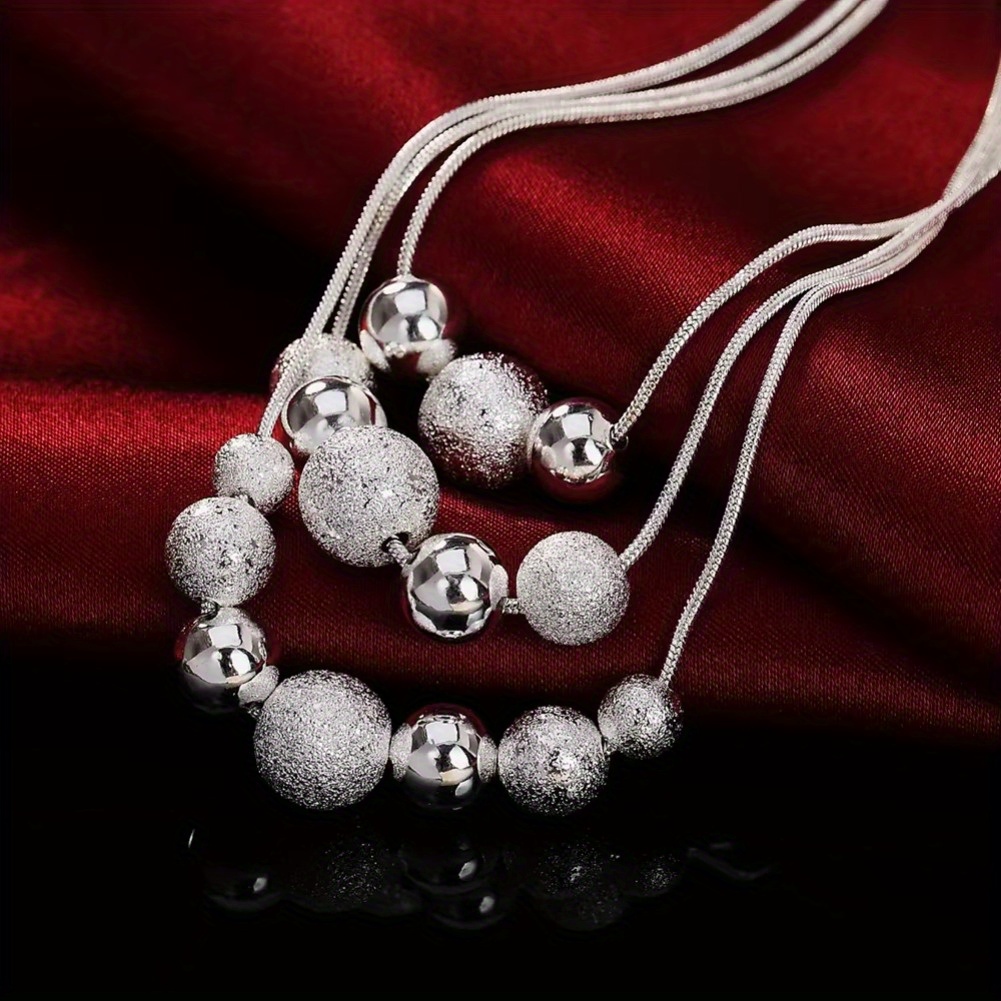 

1pc Funky Style 925 Silvery Plated Copper Bead Necklace, High-quality Fashion Jewelry Charm, For Women And Men, Gift