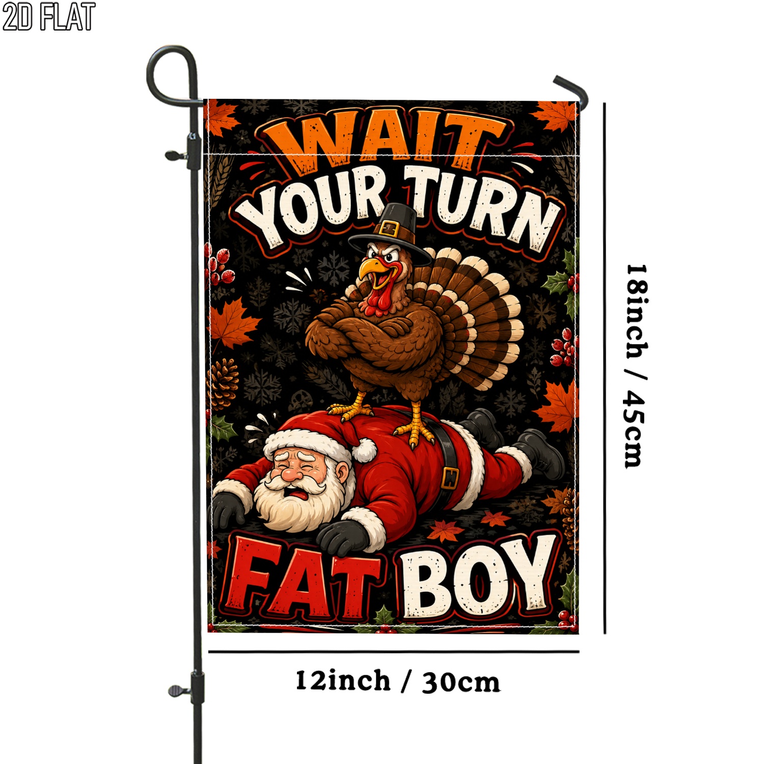 TEMU 2d Flat, 2d Flat 1pc Outdoor Garden Flag Thanksgiving Turkey Humor Orange Black Double-sided Flag Porch Decoration For Garden Outside Yard