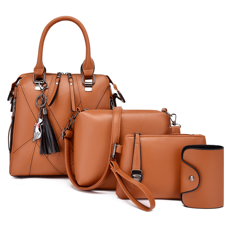 TEMU 4pcs Set Pu Minimalist Style Women's Bag Set, Lightweight Women's Shoulder Bag, Large Capacity Women's Crossbody Bag Tote Bag, With Cat Tassel