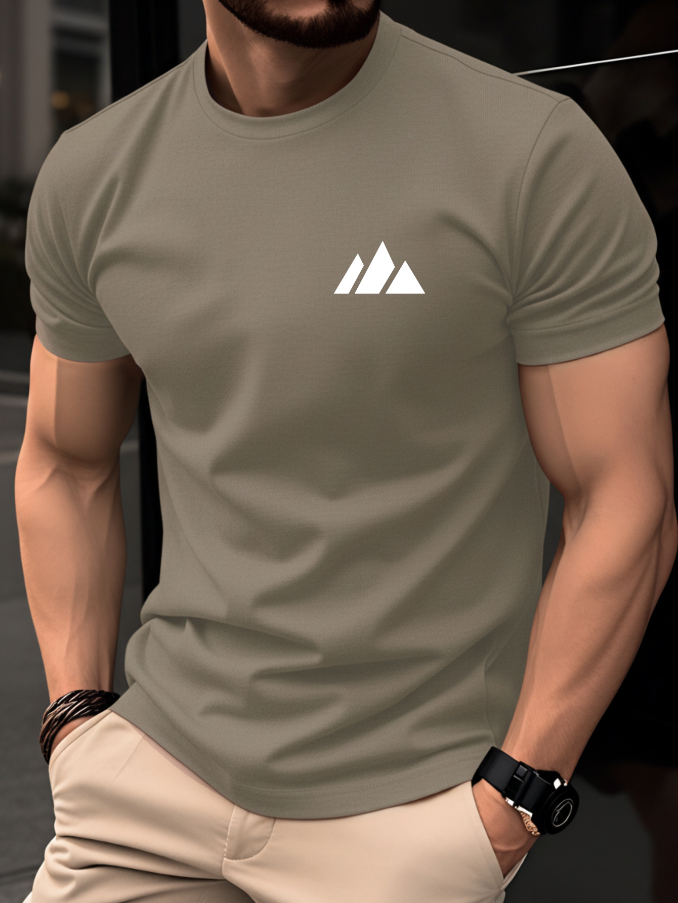 herren-t-shirt aus 100 % baumwolle – sommerliches, kurzärmeliges, leichtes, figurbetontes oberteil mit rundhalsausschnitt, trendig  , vielseitig für den  , atmungsaktiv bequem. schlichtes geometrisches dreiecksmuster-design.