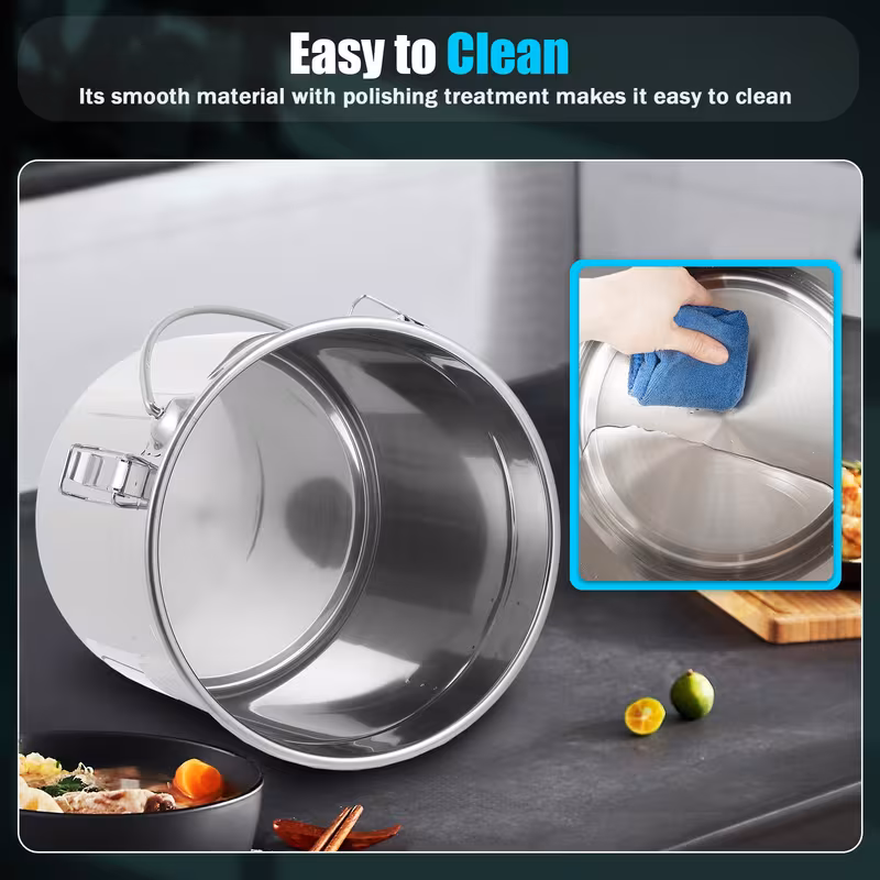 1pc stainless steel food sealing jar suitable for kitchen rice grain storage 12l large capacity stainless steel double sealing protection family storage container with handle and lid Product details 9