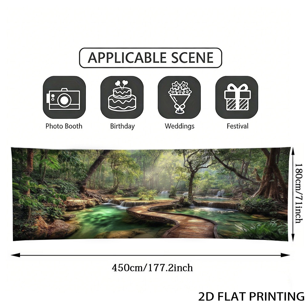 TEMU (2D Plat) 1pc Bannière de Porte de Garage Chemin de Chute d'Eau Forêt , Facile à Installer, Fibre de Polyester, Convient pour Écran de Piscine,