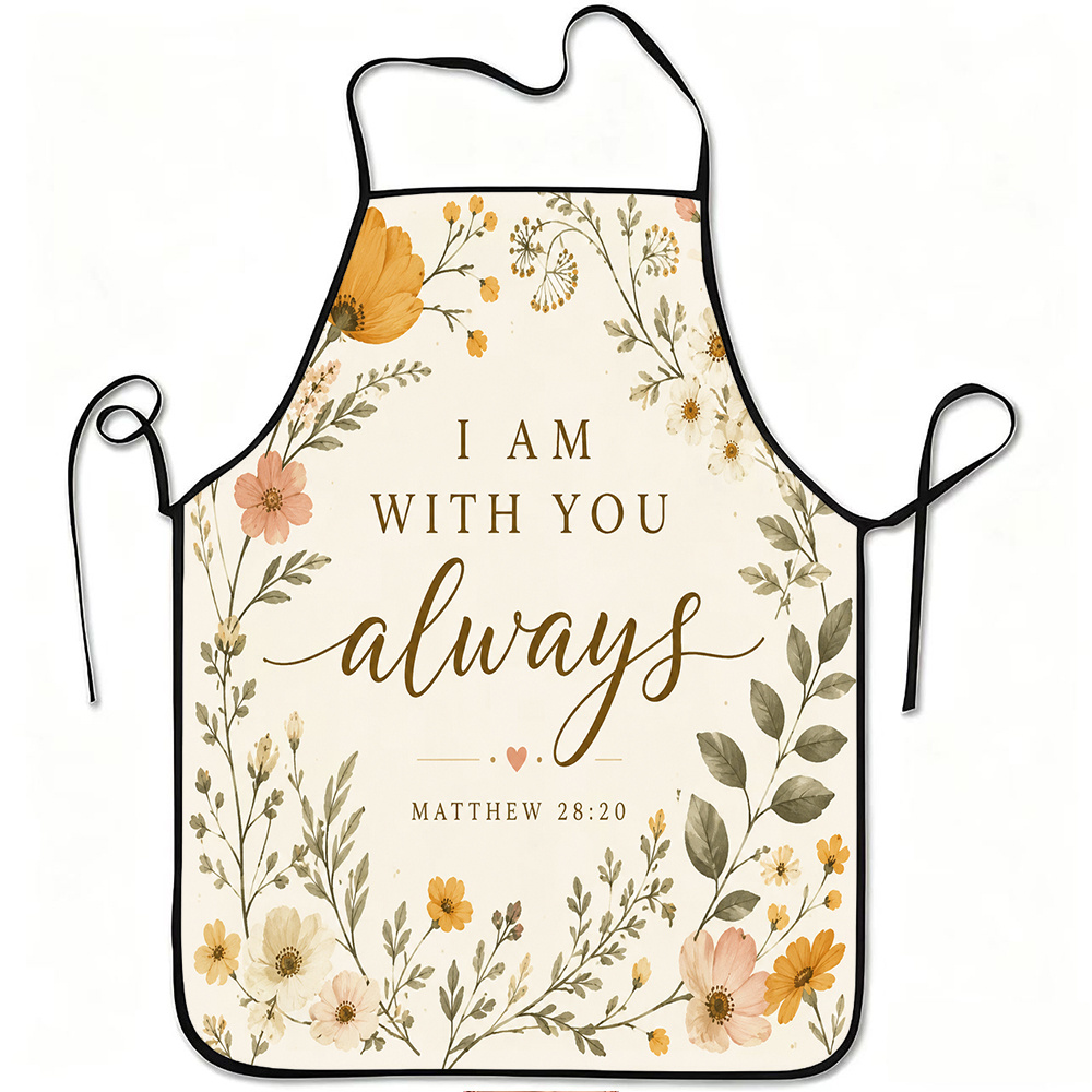 TEMU 1 tablier avec imprimé de biblique floral " toujours", durable et facile à nettoyer, ceinture ajustable, matériau en polyester, pour , le