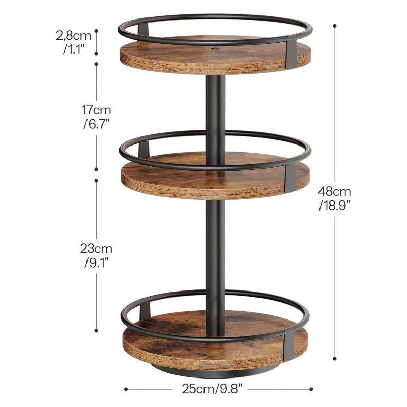 360° Rotating 3-tier Wooden Kitchen Organizer Shelf - Space- Countertop Storage Rack With Rotating Shelves Suitable For Spice Jars, Bags, Wood Turntable Shelf For Home Kitchen, Compact Seasoning Tray