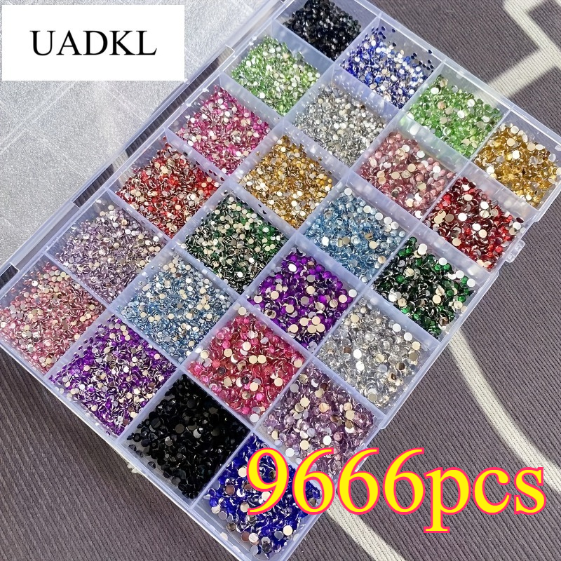 Uadkl 9666pcs Shiny Flatback Nail Rhinestones Vibrant & Durable Rhinestones For Diy Art, Nail Art, Shoes, Clothing, Gift Wrapping And All Kinds Of Decorative Embellishments.