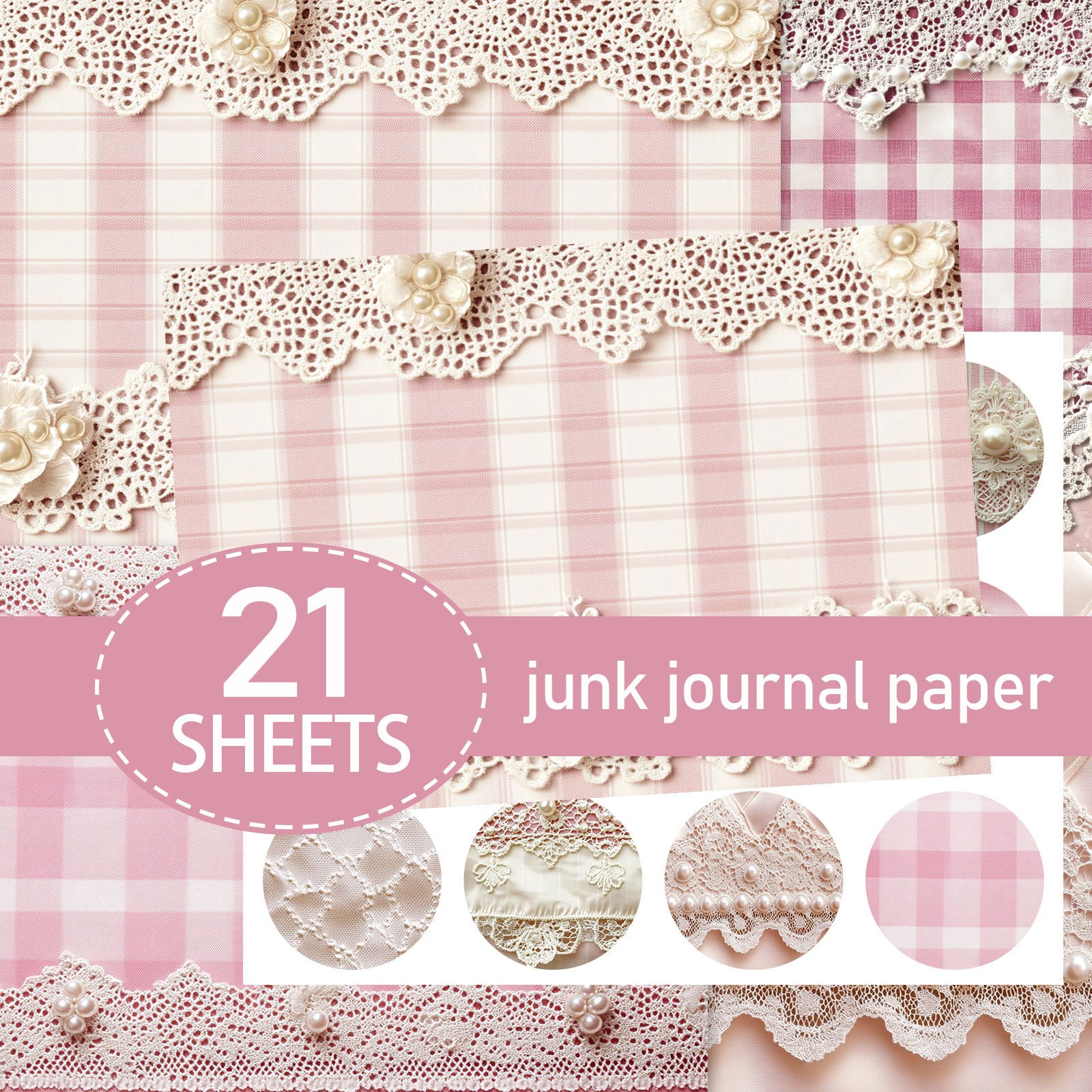 TEMU 21 Feuilles A5 (papier + autocollants), Style Papier à Carreaux , Ensemble de Papier, Papier Journal Abandonné Cirque, Papier Décoratif et