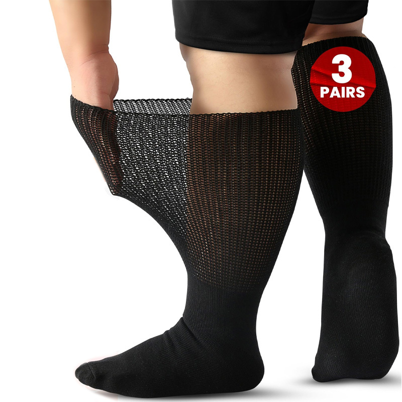 TEMU 3-pairs Plus Size Elastic Calf-high Suitable For Elderly, Loose-fit Breathable Socks With Tight Leg, Machine Washable Daily Home Floor Care,