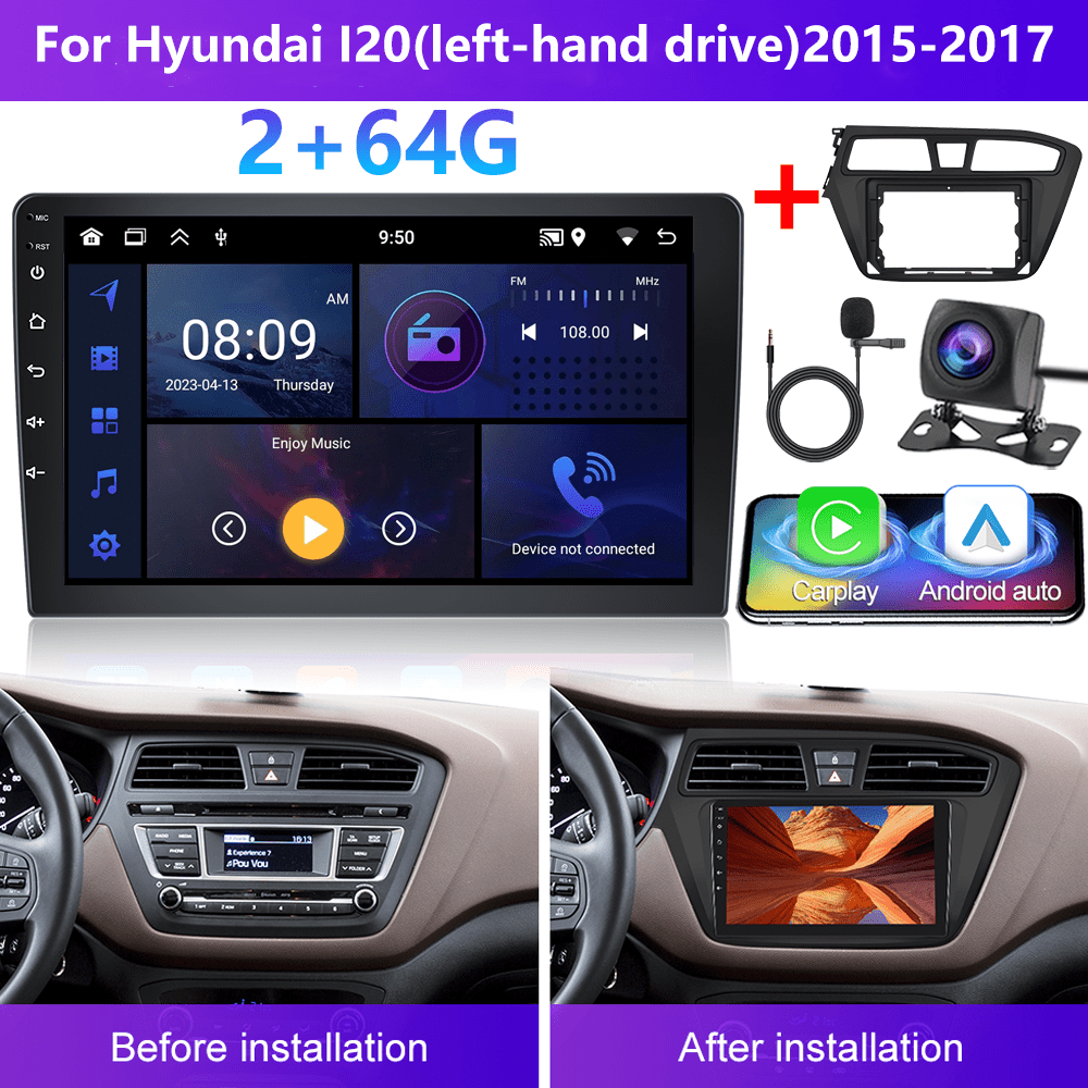 Image of [2g+64g]podofo 13 Stereo For I20(left-hand Drive)2015-2017(frame Included) Double Din Auto, 9 Inch Touchscreen Din With Gps Navigation Wireless Fm Hifi Wifi Usb + Ahd Backup + Mic