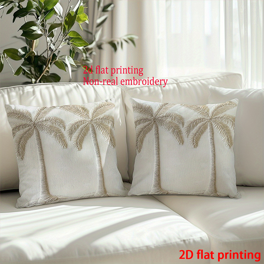 TEMU 2pcs-2d Flat Printing, Coastal Palm Tree Throw Pillow Covers Neutral Tone Beachy Cases For Home Decor, Home Garden Sofa Bed Decoration Cushion
