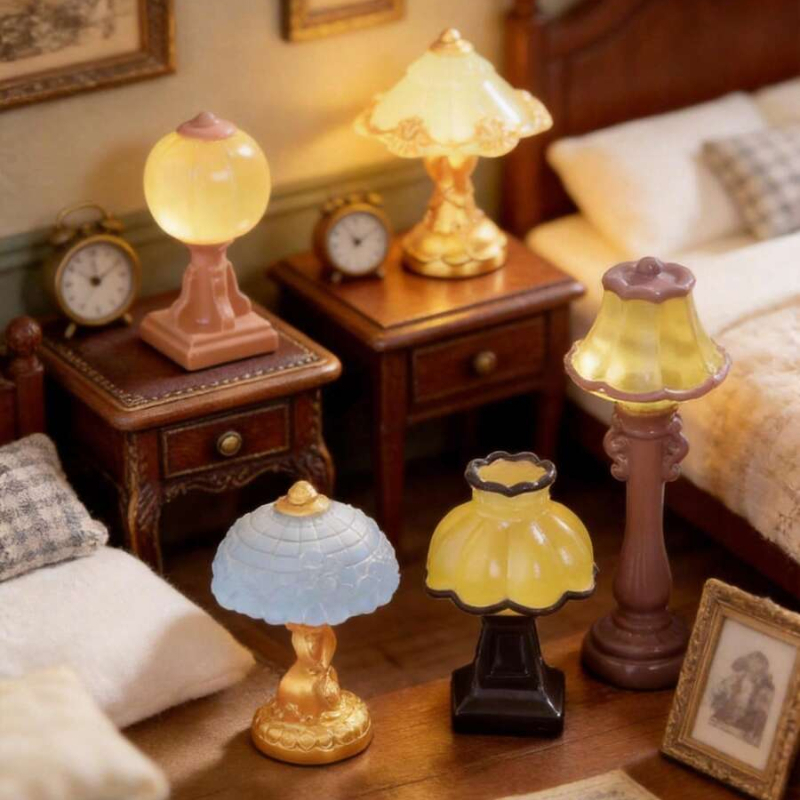 TEMU Random 3pcs Set Mini Vintage Resin Table Lamps With Luminous Effect, European Vintage Style Miniature Table Lamp Ornaments, Suitable For Micro