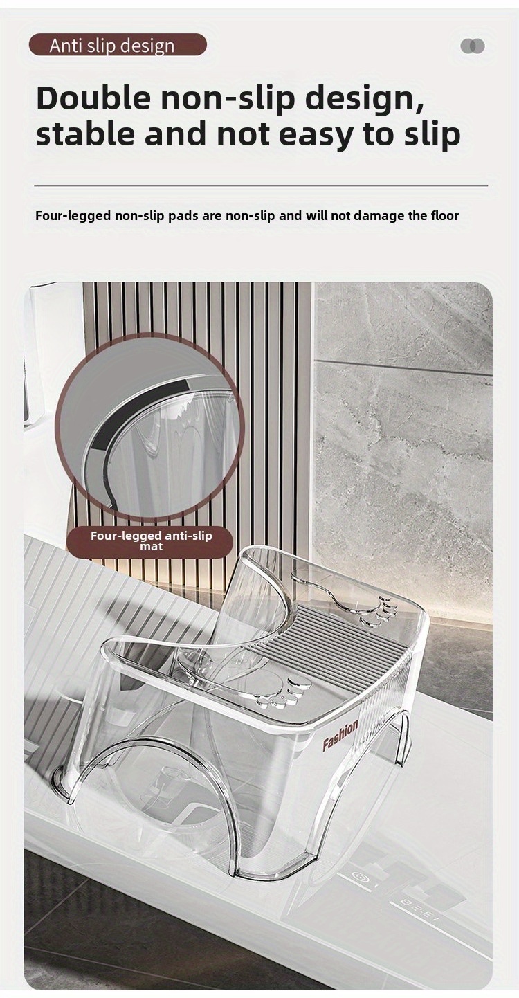 [Durable Build] Ergonomic Transparent Toilet Footstool with Double Anti-Slip Design – Sturdy, Durable PP PET Material, 45.36 KG Capacity, Curved Shape for Comfortable Bathroom Use