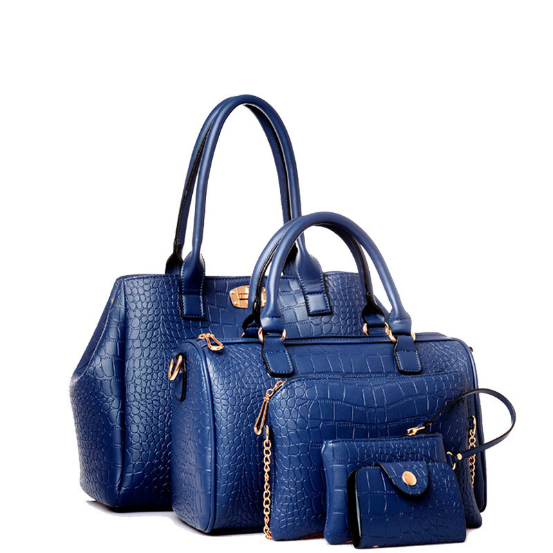 TEMU 5pcs Set Pu Elegant Crocodile Embossed Women's Tote Bag Set, Large Capacity Women's Shoulder Bag, Crossbody Bag, Expandable Handbag, High