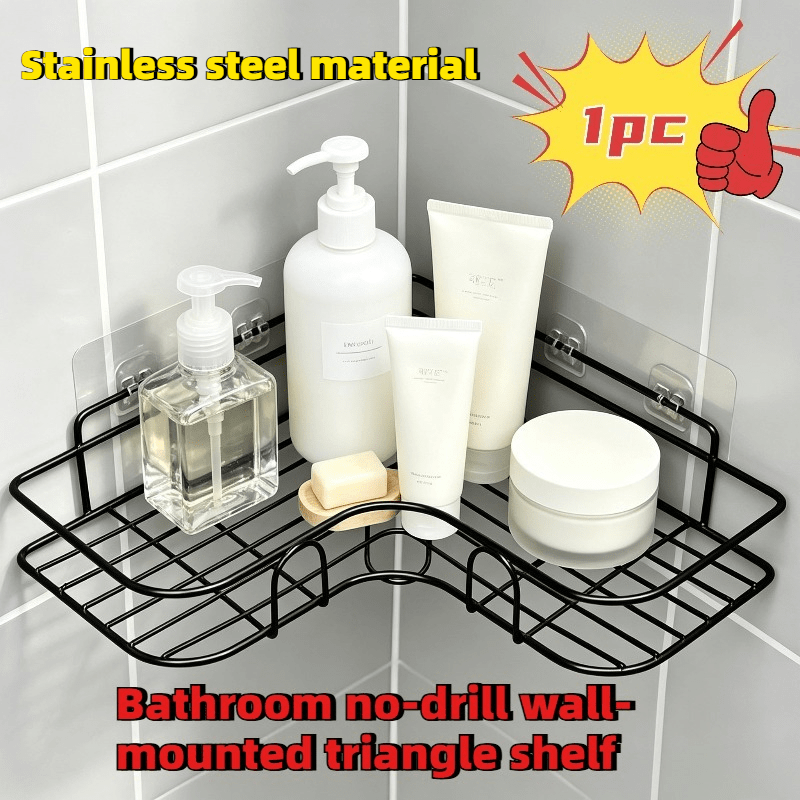 TEMU 1 support d'angle de douche en acier inoxydable, étagère triangulaire murale perçage pour salle de bain, organisateur de salle de bain pour