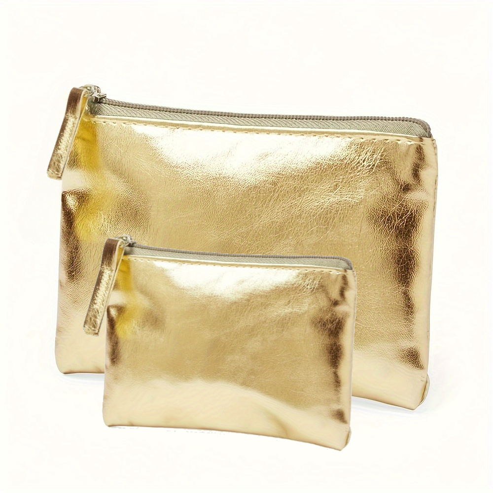 2pcs/1set Large Capacity Fashion Metallic Texture Makeup Bag - Spacious Travel Cosmetic Case With Storage, Ideal For Lipstick, Stationery, And - Stylish Compact Women's Portable Accessory