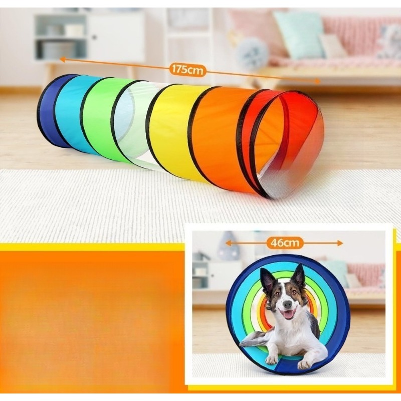 This 175cm Long Rainbow Pet Crawling Tunnel Is A Sensory Training And Tool. Foldable And Suitable For Indoor And Outdoor Use, Making It An Ideal Gift For Pet Lovers
