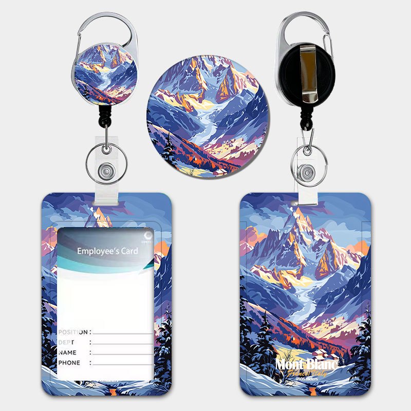 TEMU Blue Winter Pattern Id Holder For Women, Featuring A Pull-tab Retractable Lanyard And Keychain. Durable Plastic Card Holder Suitable For Storing