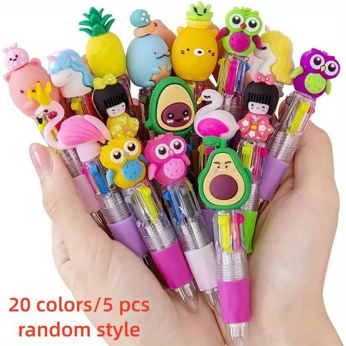 20colors random 5 pattern cute retractable ballpoint pens with ergonomic circular tip pvc material stick pen structure cute designs suitable for school and office supplies valentines day