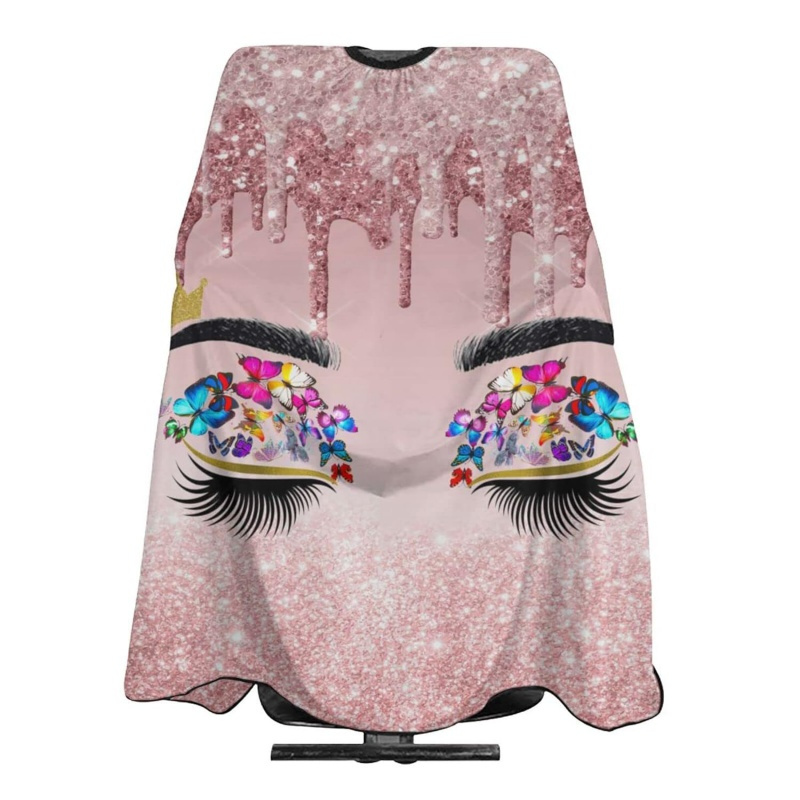 

1pc Polyester Hairdressing Apron, Professional Barber Cape With Glitter Design And Colorful Butterfly Eye Graphics For Women, Haircut Gown For All Hair Types