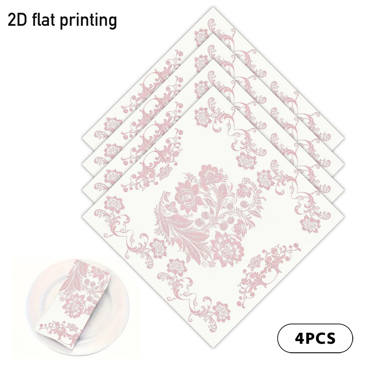 TEMU Lot de 4 serviettes de table vintage à floraux, ornées d'une de roses roses, pour les repas de fêtes, les arrangements de table de cuisine, les