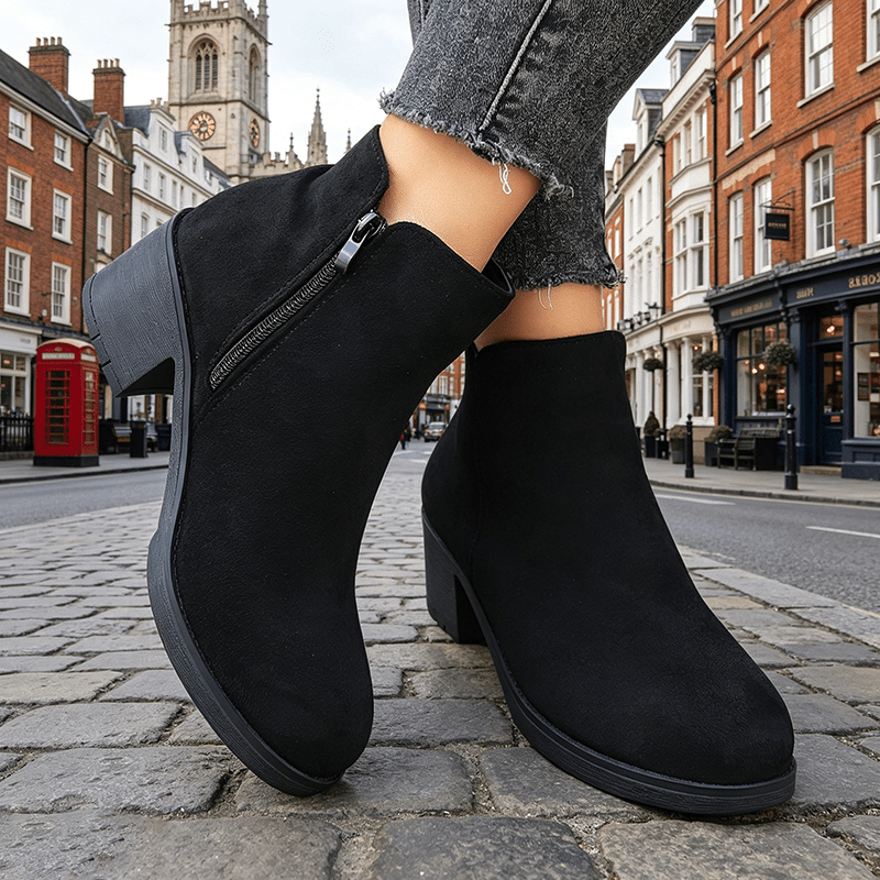 TEMU Time Hoo Women's Mid-heel Ankle Boots, Side Zipper Casual Short Boots, Women Shoes
