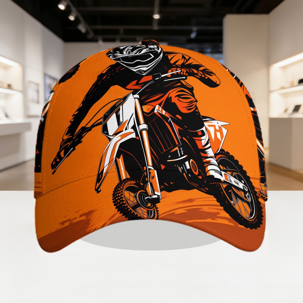 TEMU 1pc Unisex 2d Flat Off-road Motorcycle Cap With Motorcycle Rider Design - Lightweight Breathable Snapback Suitable For Outdoor Sports, Casual