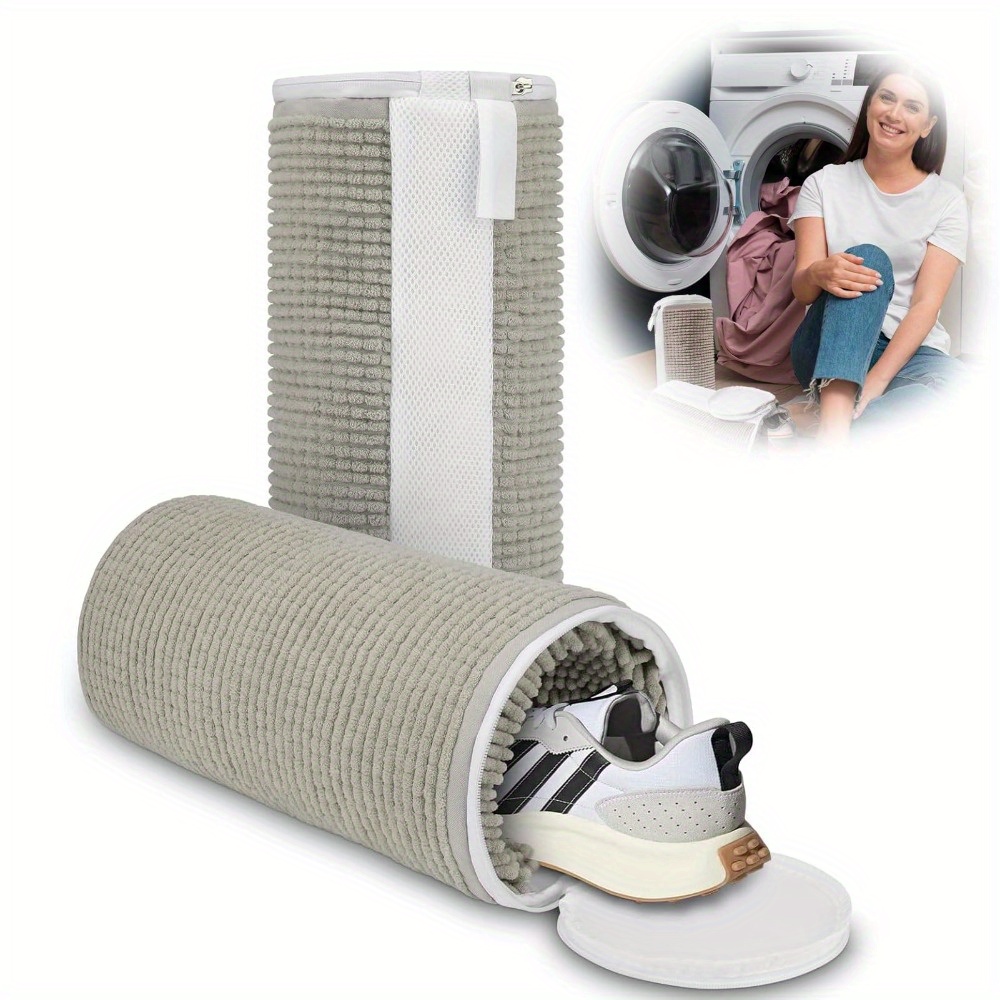 Set Of 2, 360° Clean Fleece Shoe Washing Bag, Reusable, Featuring A Durable Concealed Zipper, Compatible With Washing Machines