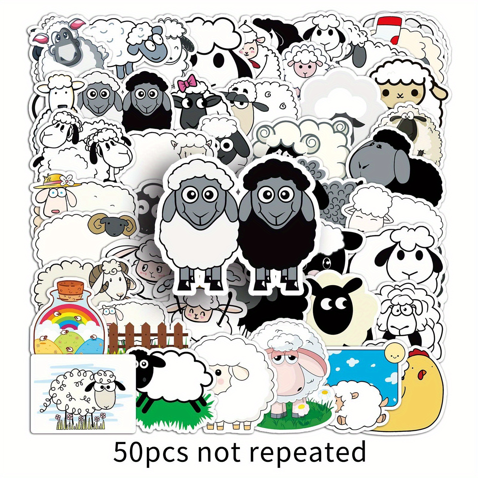 50pcs Sheep Animals Creative Graffiti Sticker Pack Decorative Suitcase Water Bottle Notebook Skateboard Self-adhesive Graffiti Stickers,roller Skating And Cycling Stickers And Decals