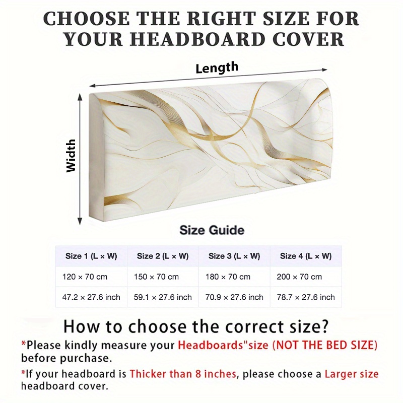 TEMU 1pc 2d Flat Printed Headboard Cover, Featuring A Simple And Elegant Golden And White Pattern, Perfect For Holiday Party Bedroom Decor, 2d Flat