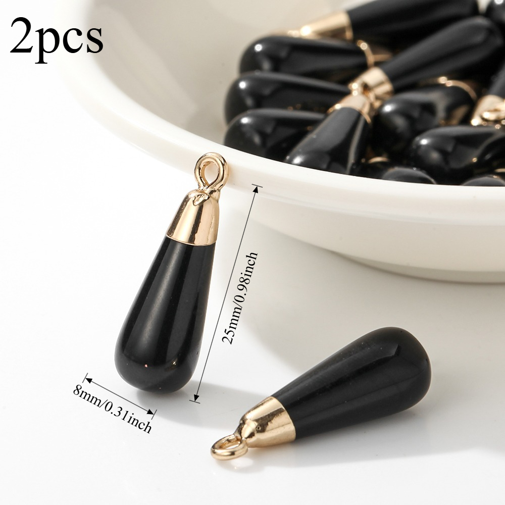 TEMU 8x25mm 2pcs Black Agate Natural Stone Pendant Teardrop Loose Pendant For Making Additions