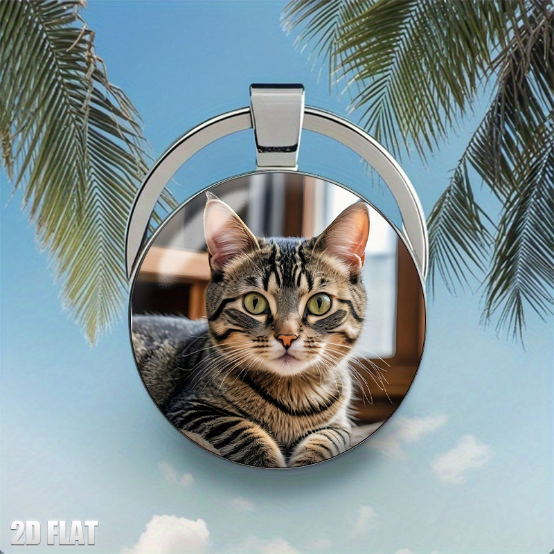 TEMU 2d Flat, 1pc 2d Flat Animal-themed Calico Keychain - Gift For Male , Great For Anniversaries, Lightweight, Decorative And Practical, Perfect