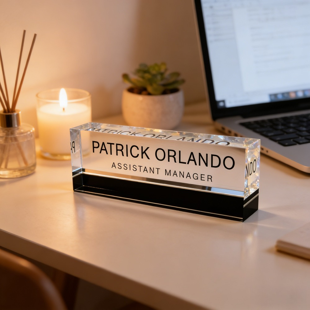 TEMU Custom 2d Flat Acrylic Office Nameplate – With Black Stripes, Scratch-resistant And Fade-proof Desk Sign, Suitable For , Managers, – Elegant