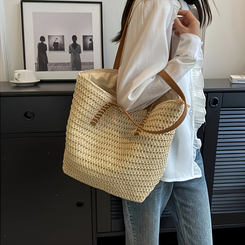 TEMU A Spacious Woven Women's Handbag, Suitable As A Beach Bag. Perfect For Daily , Shopping, Commuting, Travel, And Vacations. It Can Hold A Tablet,
