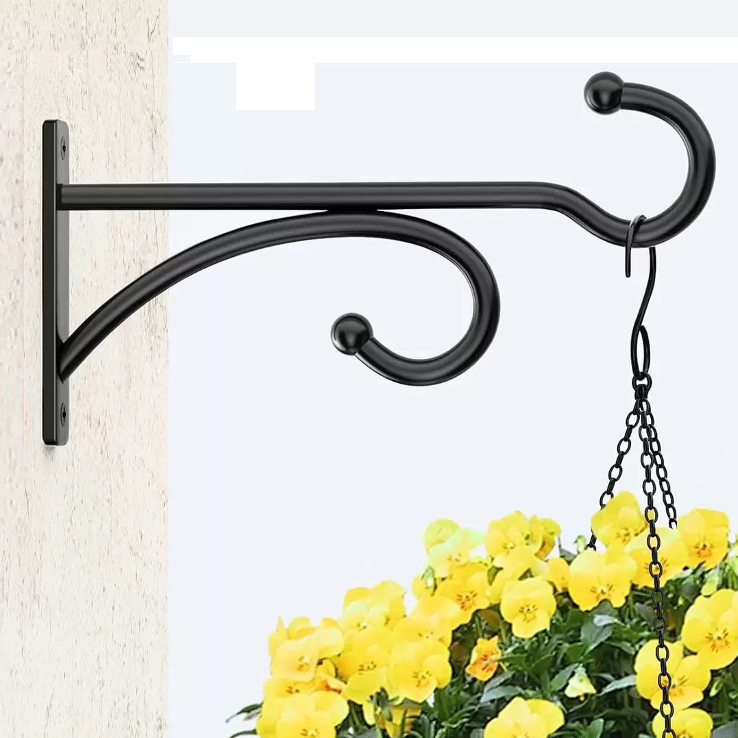 TEMU 1pc Black Wrought , Suitable For Hanging Plants, Lanterns, And Wind Chimes - Elegant Metal Bracket, Indoor/outdoor Home Decor, , Utility Hooks