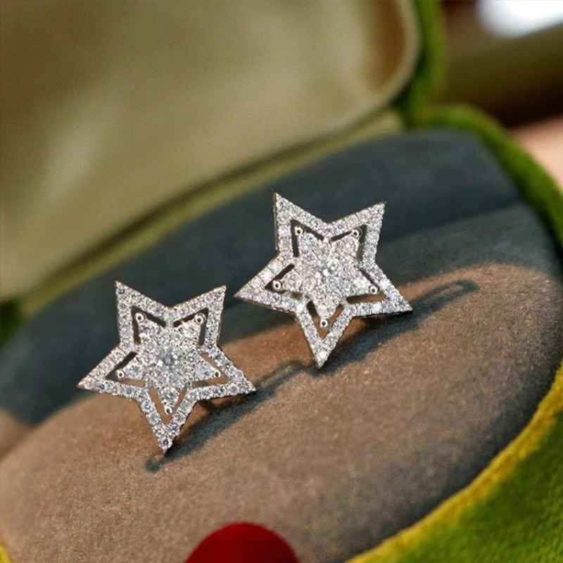 TEMU 1 Pair Of 925 Silver Plated And Shiny Synthetic Zirconia Pentagram Earrings For Women