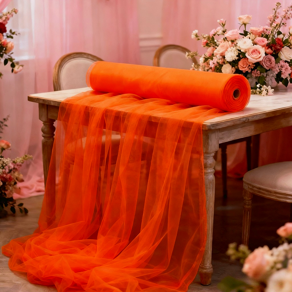 E-shop Eine 20-Meter-Rolle romantischer, warmorangefarbener Chiffonstoff, geeignet für Hochzeitsdekorationen, Valentinstags-Party-Szenen-Dekor,