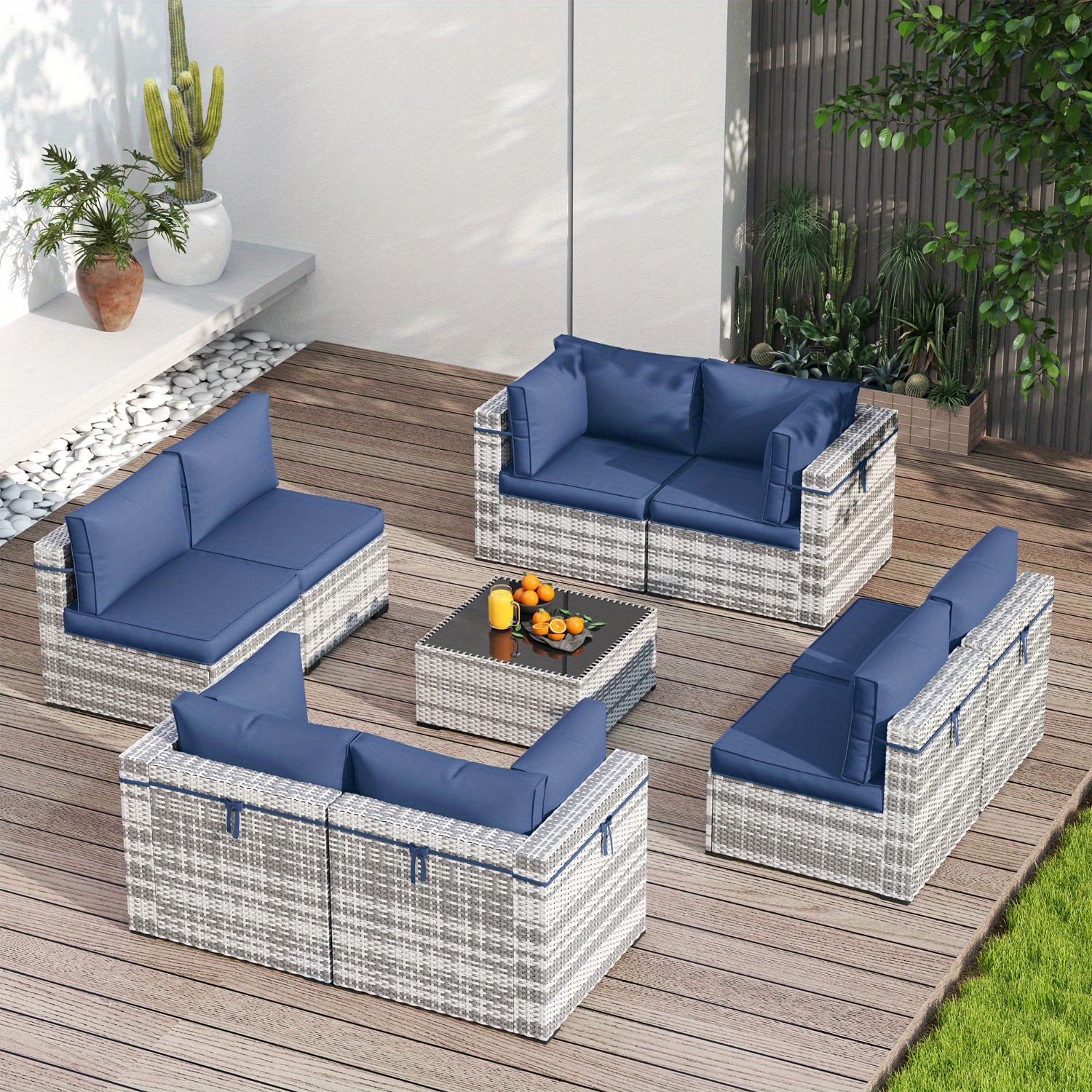 Costway 4-Piece Wicker Patio Conversation Sectional Seating Set Outdoor Patio Rattan Furniture Set With Red Cushions Hw54521re