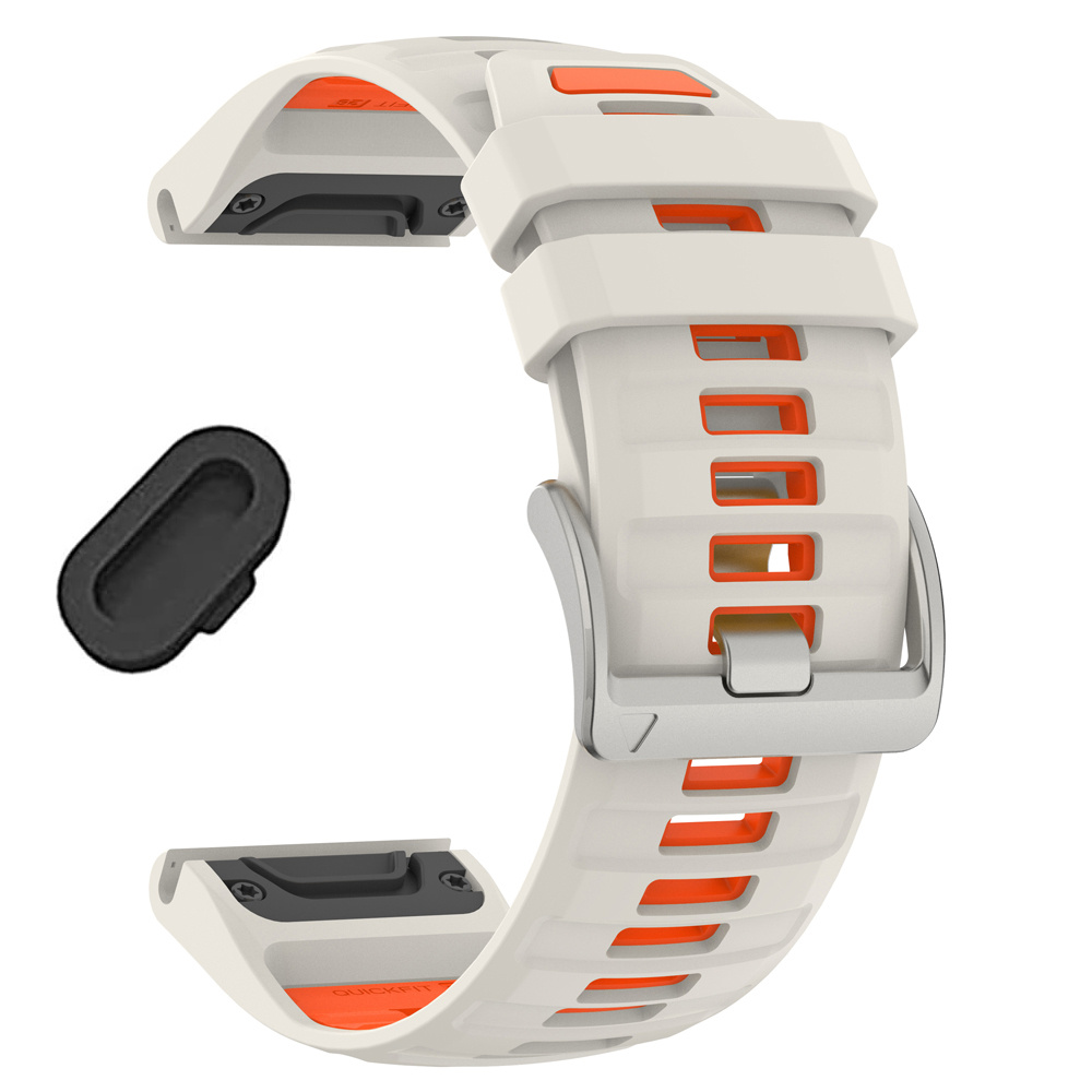 TEMU 1pc Bouchon Anti-Poussière et 1pc Boucle Argentée Bracelet de Montre en Silicone Souple à Dégagement Rapide 26Mm 22Mm pour Garmin Fenix 8 6X 6