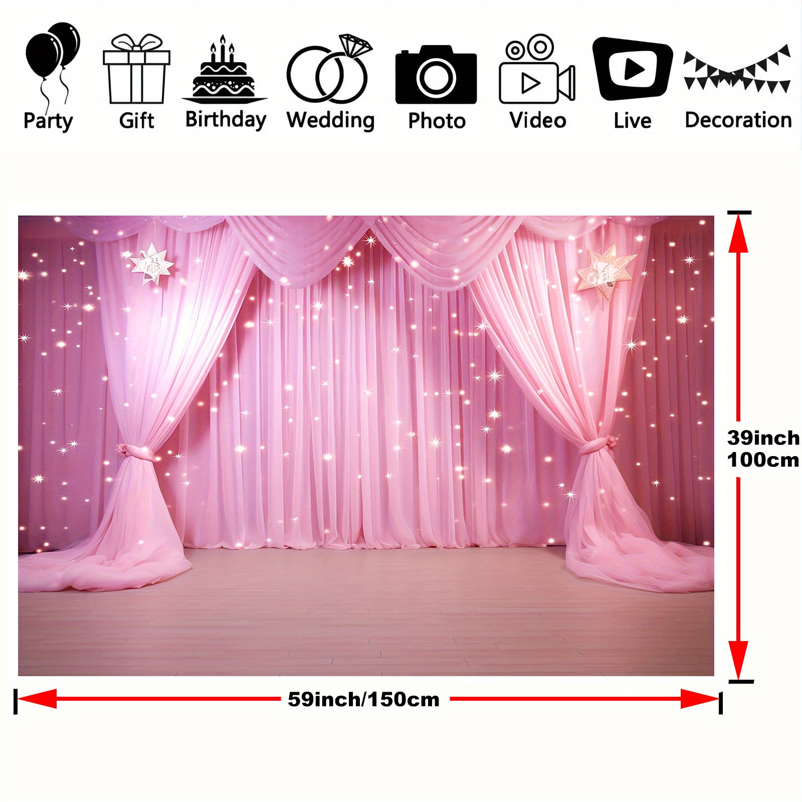 TEMU Fondo de Fiesta de Princesa Rosa Versátil - Cortina de Poliéster para , Bodas y Fotomatones, 39x59" a 70.8x90.5-image-17593260252799