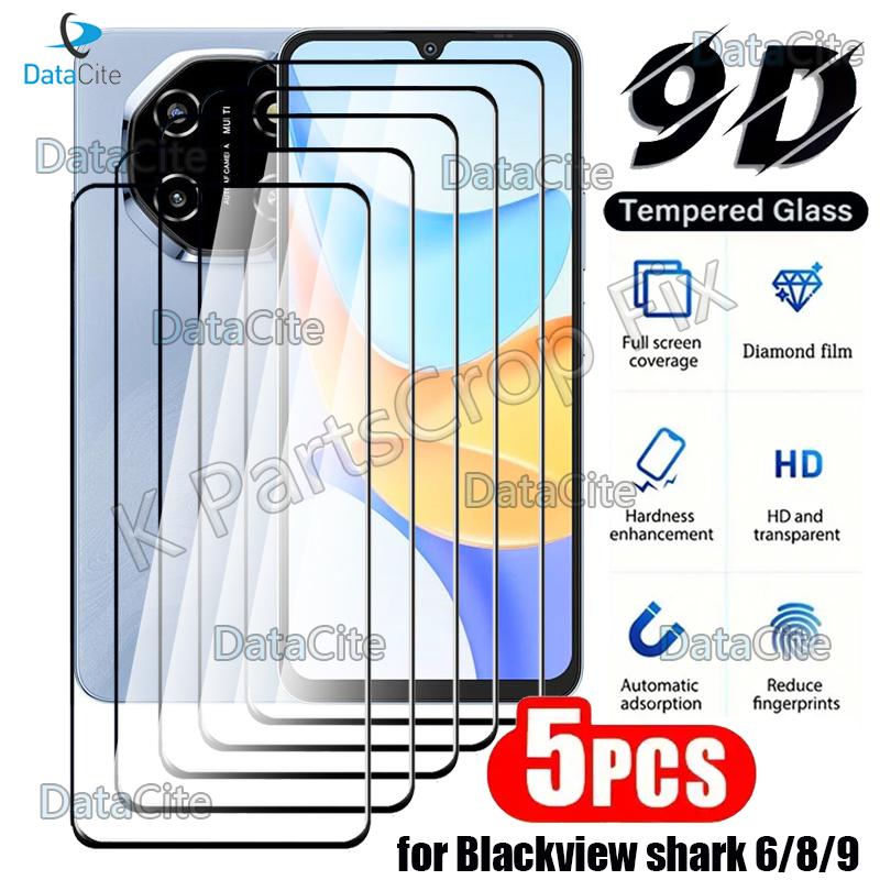 TEMU Pack Of 5 Tempered Glass Screen Protectors Designed For Blackview Shark Models 6, 8, And 9, 9h Hardness And Complete Adhesive Coverage