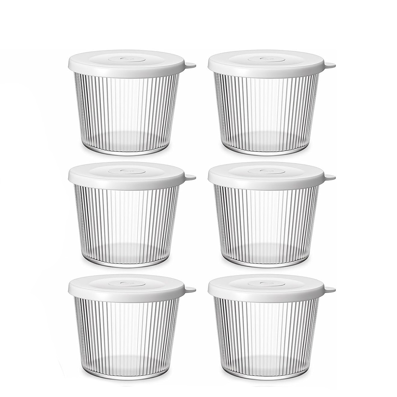TEMU 6pcs 6.76oz Small Glass Bowls With Cream Lids, Dessert Pudding Cups, Clear Ribbed Stackable, Food Prep Containers, Condiment Bowls, Custard Cups