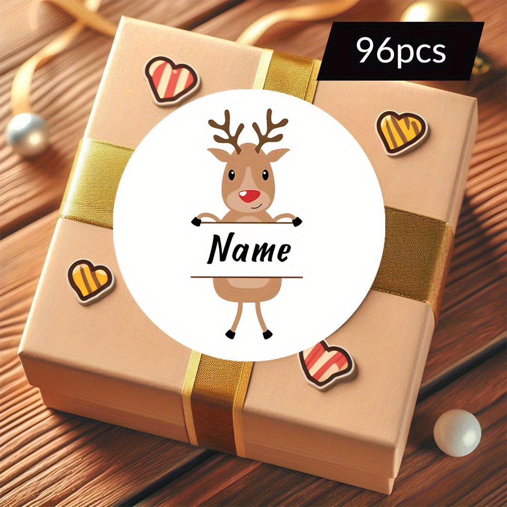 TEMU Custom Sets Of 48 Or 96 Round Stickers Featuring A Reindeer Holding Design, Personalized Messages, Conveying Christmas Wishes, Crafty Notes,