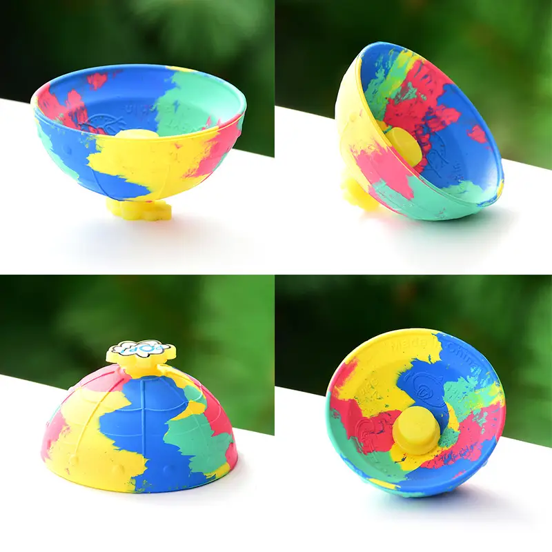 2pcs mixed color rubber bounce bowl hip half side bouncing ball gyroscope fidget toys details 4